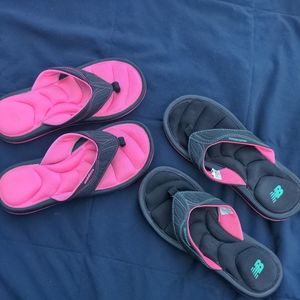 New Balance flip flops 2 pairs black pink
